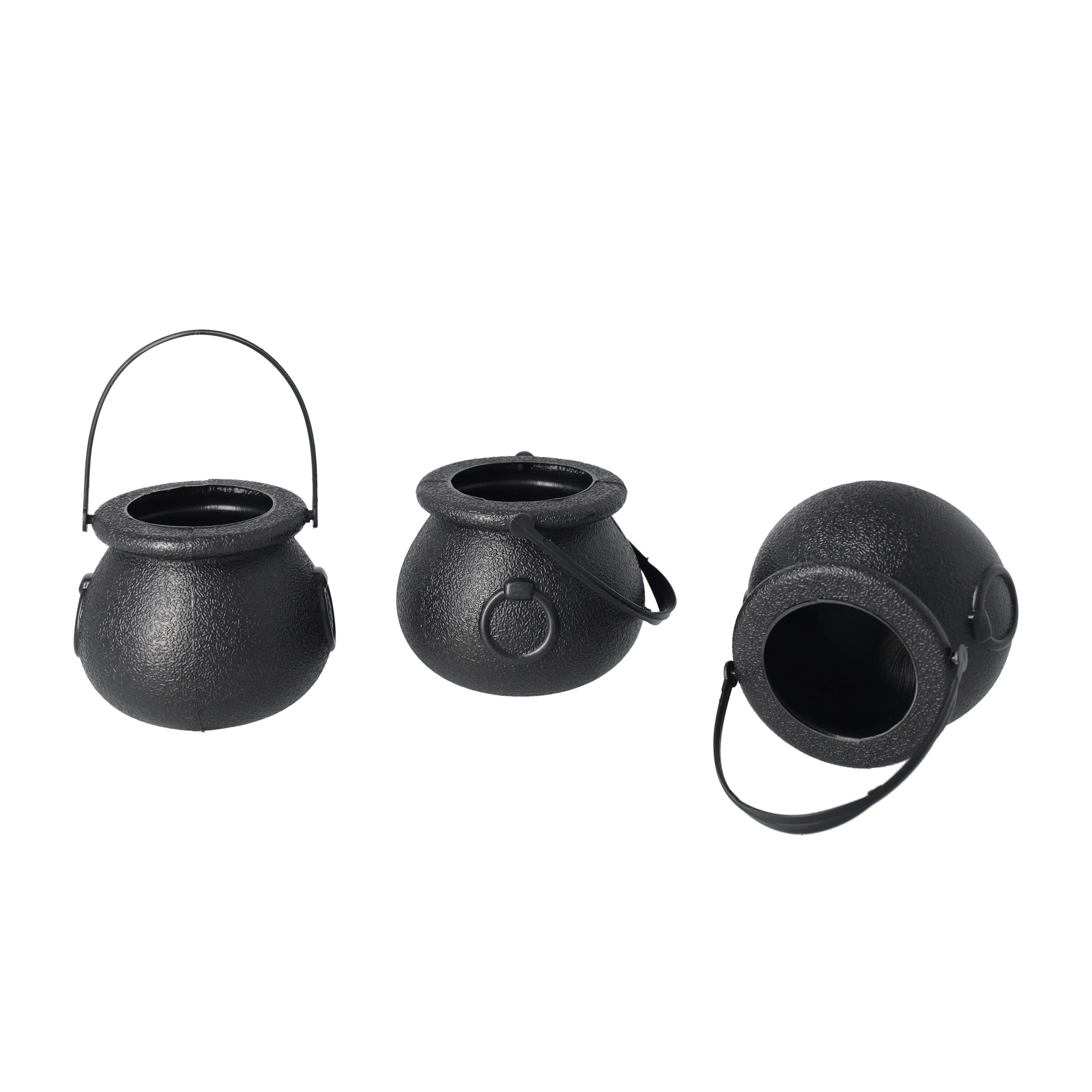 (6er Set) Ø7cm Halloween Mini Süssigkeiten Eimer Tisch Deko Hexenkessel Candy Bag - Schwarz