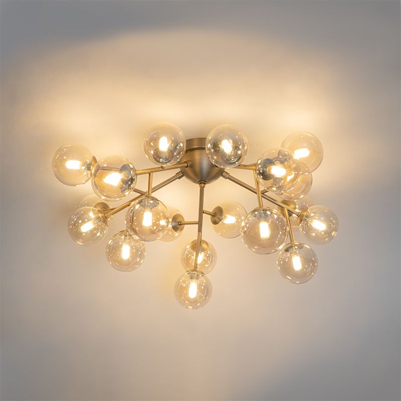 Art Deco plafondlamp brons met amber glas 20-lichts - Bianca