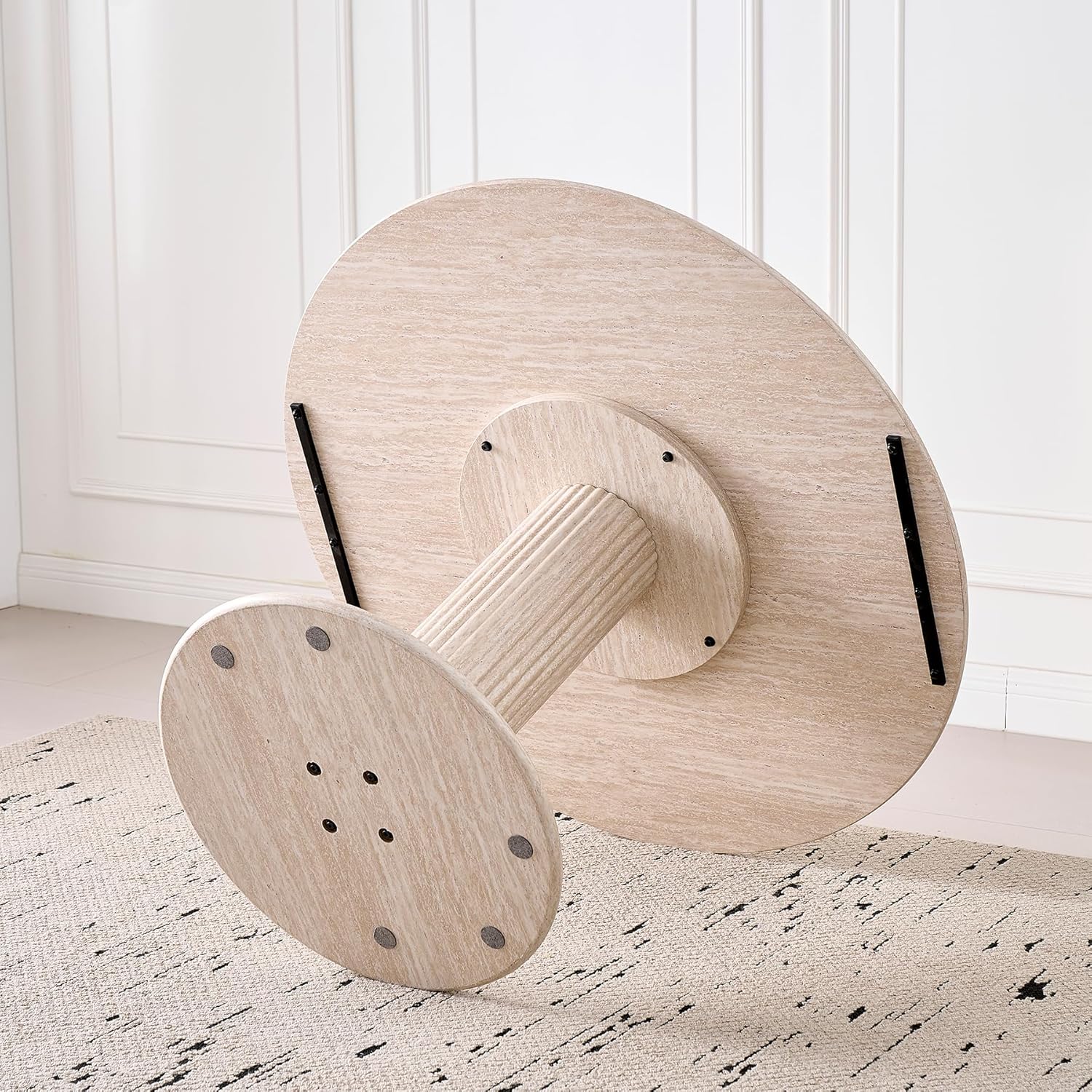 Moderner Runder Esstisch, Küchentisch aus MDF (Travertin-Maserung),Geeignet für Küche, Esszimmer, Wohnzimmer und Büro (Beige)