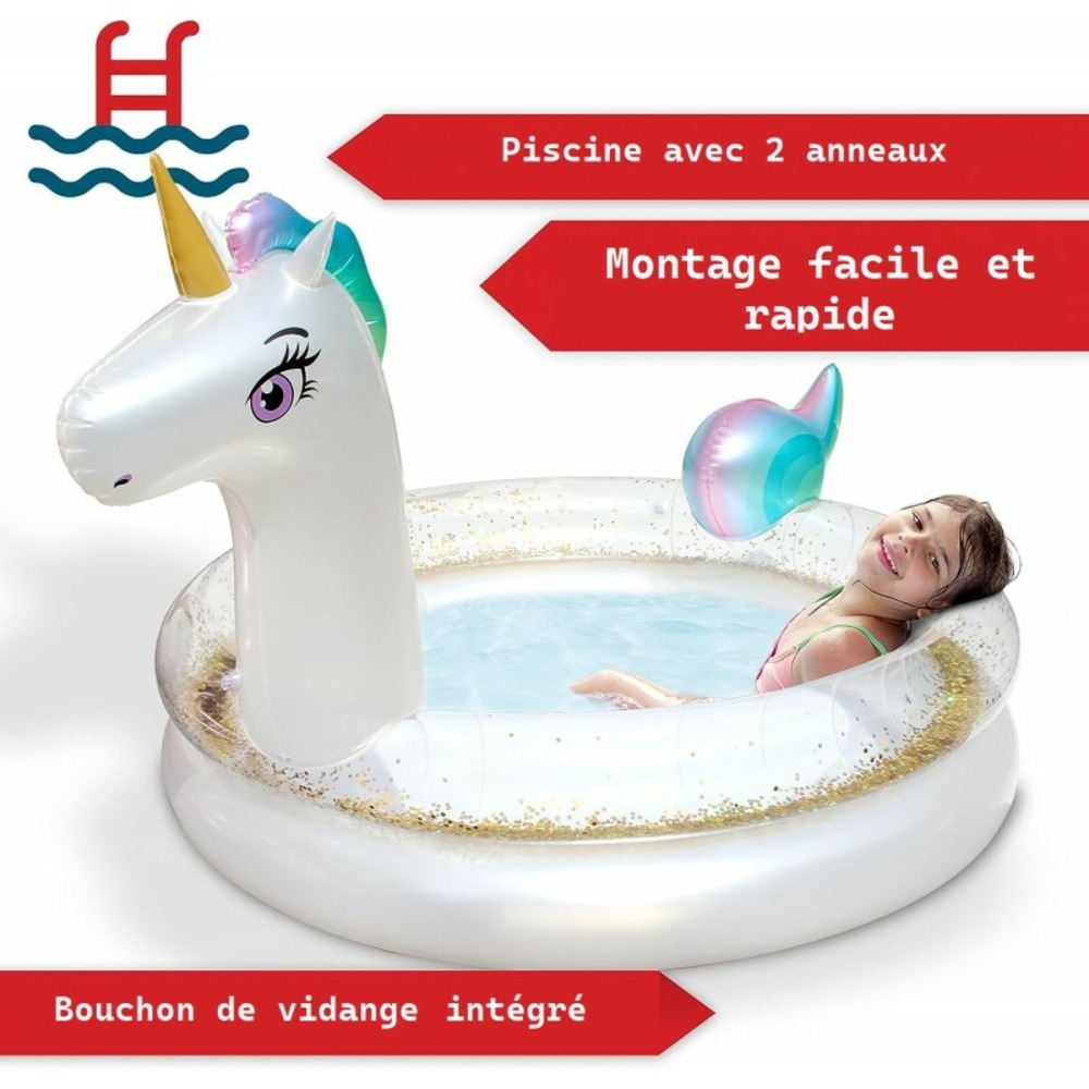 Piscine gonflable pour enfants - 200x135x90 cm piscine hors sol design licorne- à partir de 3ans.