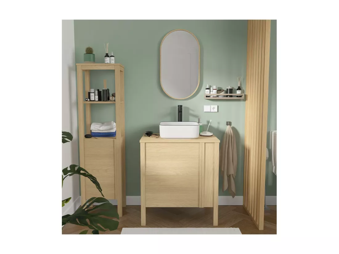 Meuble simple vasque chêne porte lisse 70 cm