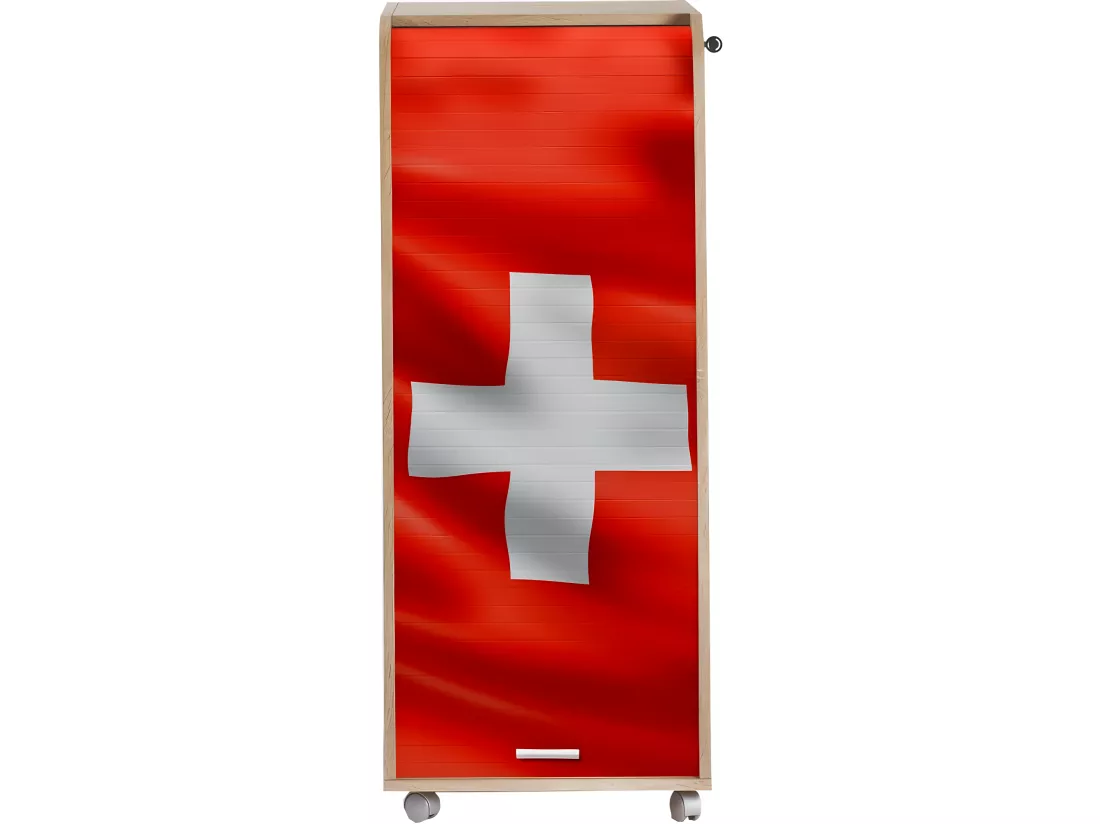 Caisson de Bureau Chêne 3 Tiroirs 3 Niches Mobile Serrure 47,2 x 107,6 x 47 cm - Coloris: Drapeau Suisse 650