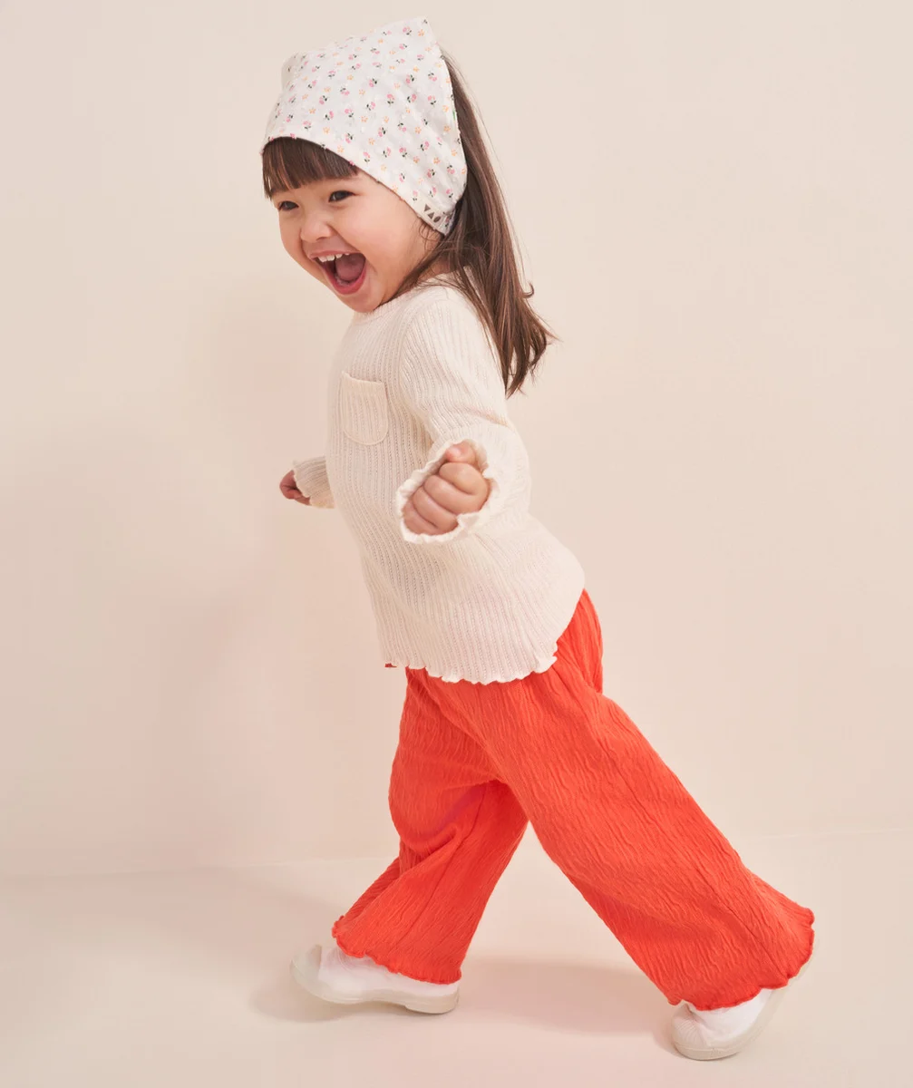 PANTALON LARGE BÉBÉ FILLE EFFET FROISSÉ ROSE CORAIL