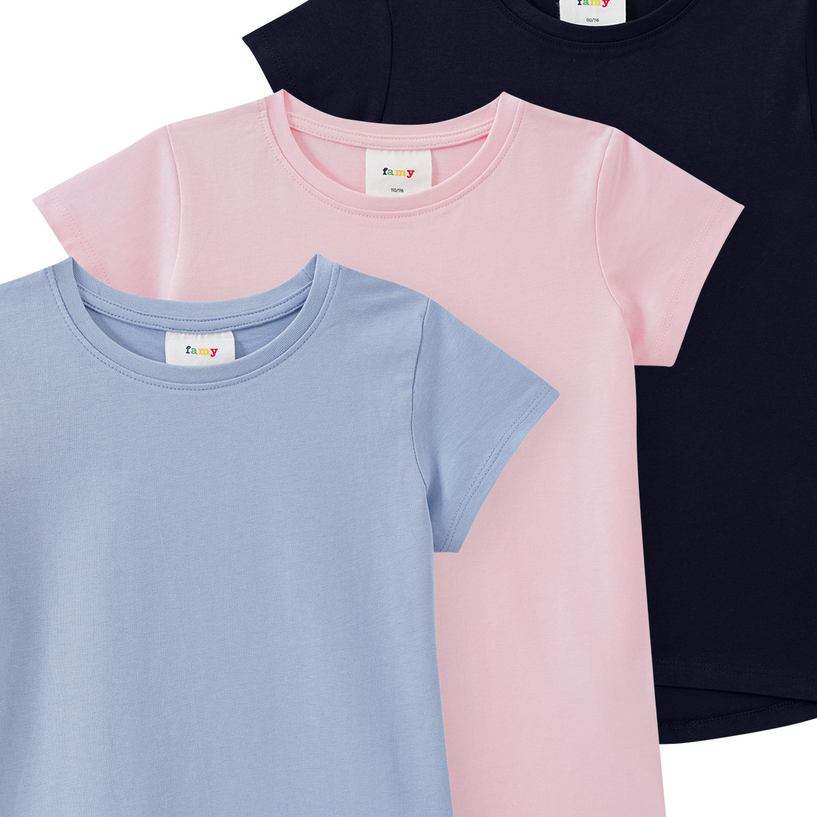 Famy 3 Mädchen T-Shirts im Basic-Look dunkelblau / hellblau / hellrosa
