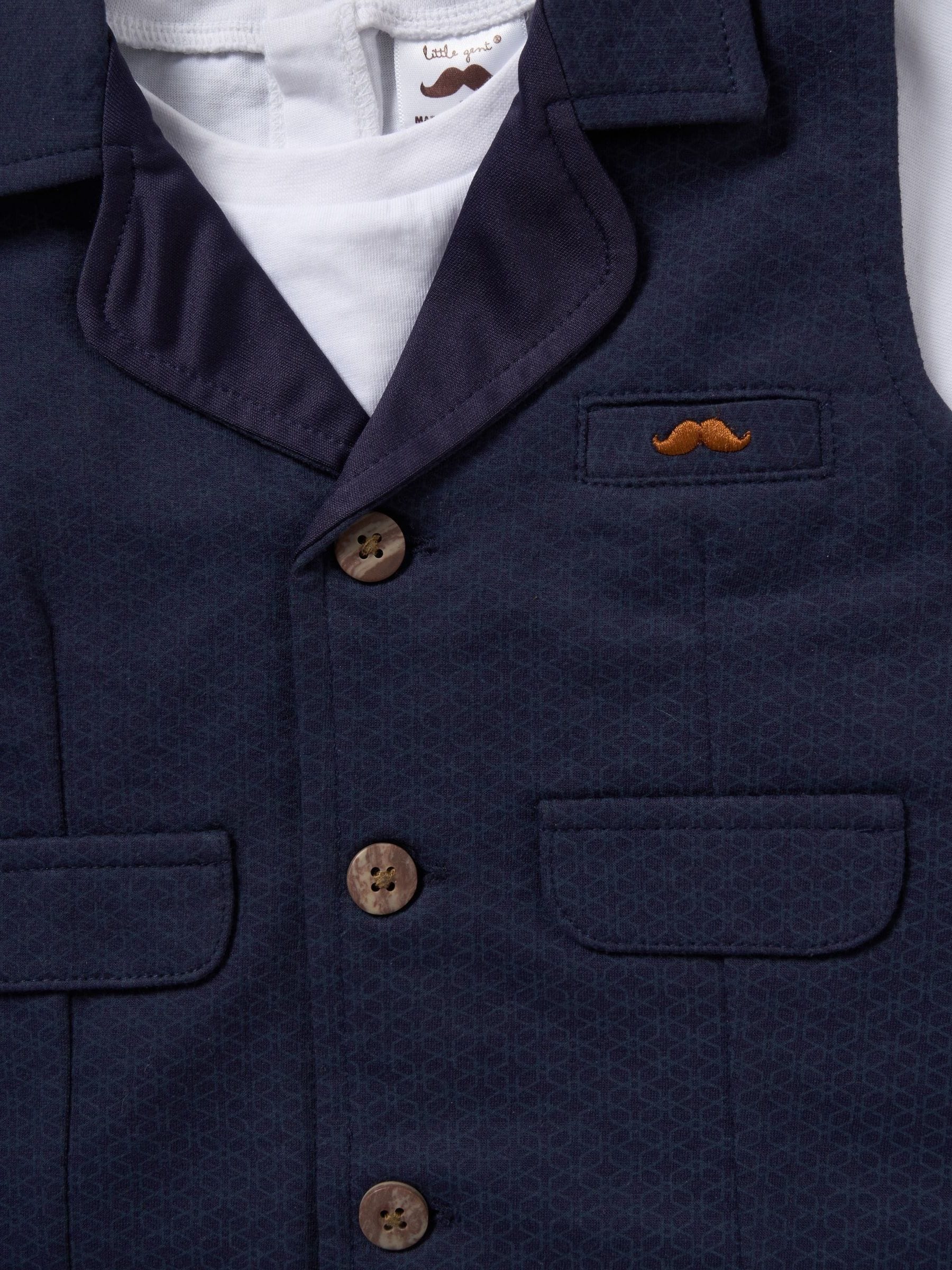 Little Gent Blue 100% Cotton T-Shirt Shorts and Waistcoat Outfit Set
