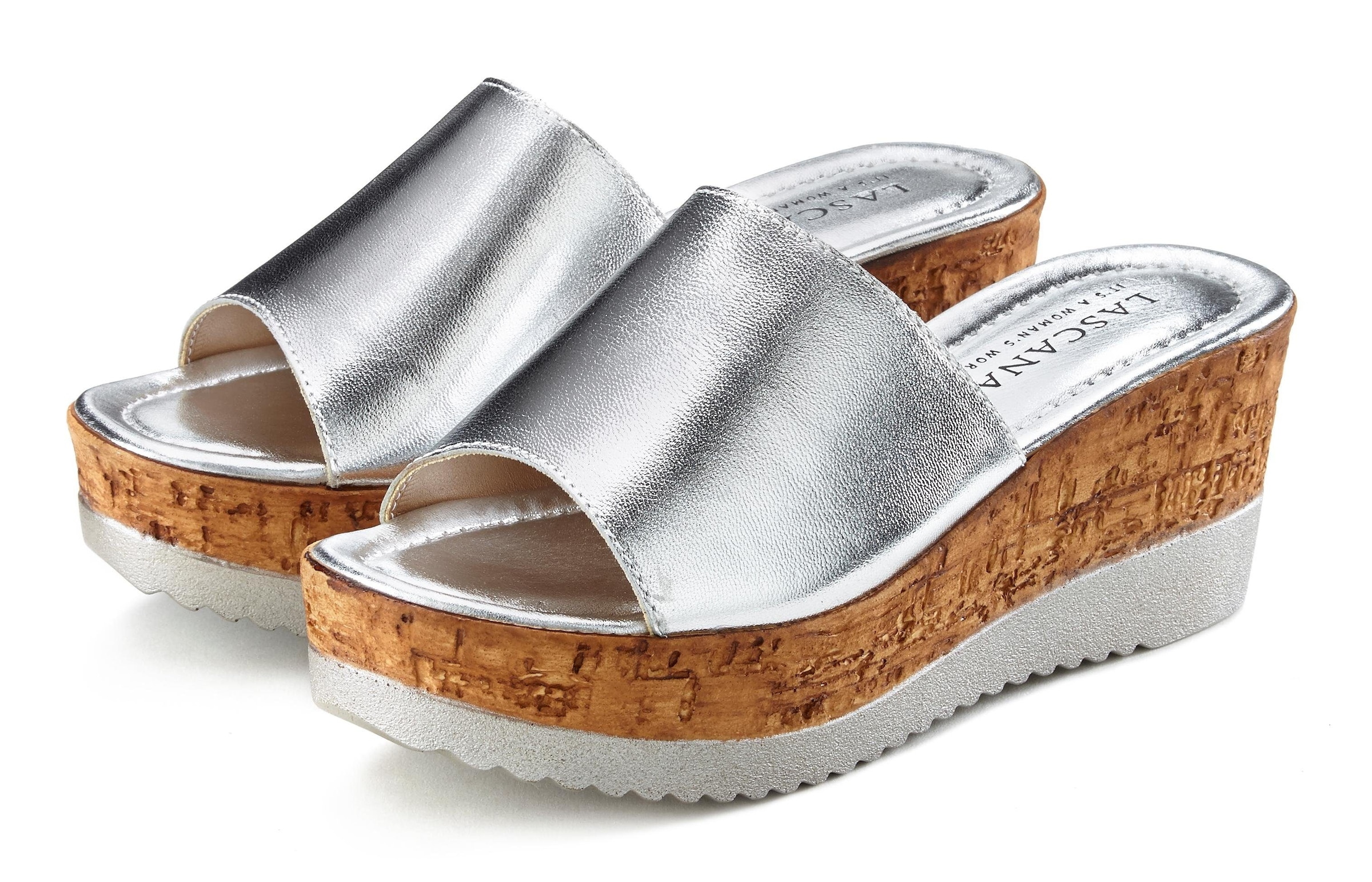 LASCANA Pantolette »Sommerschuh,«  Mule, Sandale, offener Schuh aus Leder mit Keilabsatz