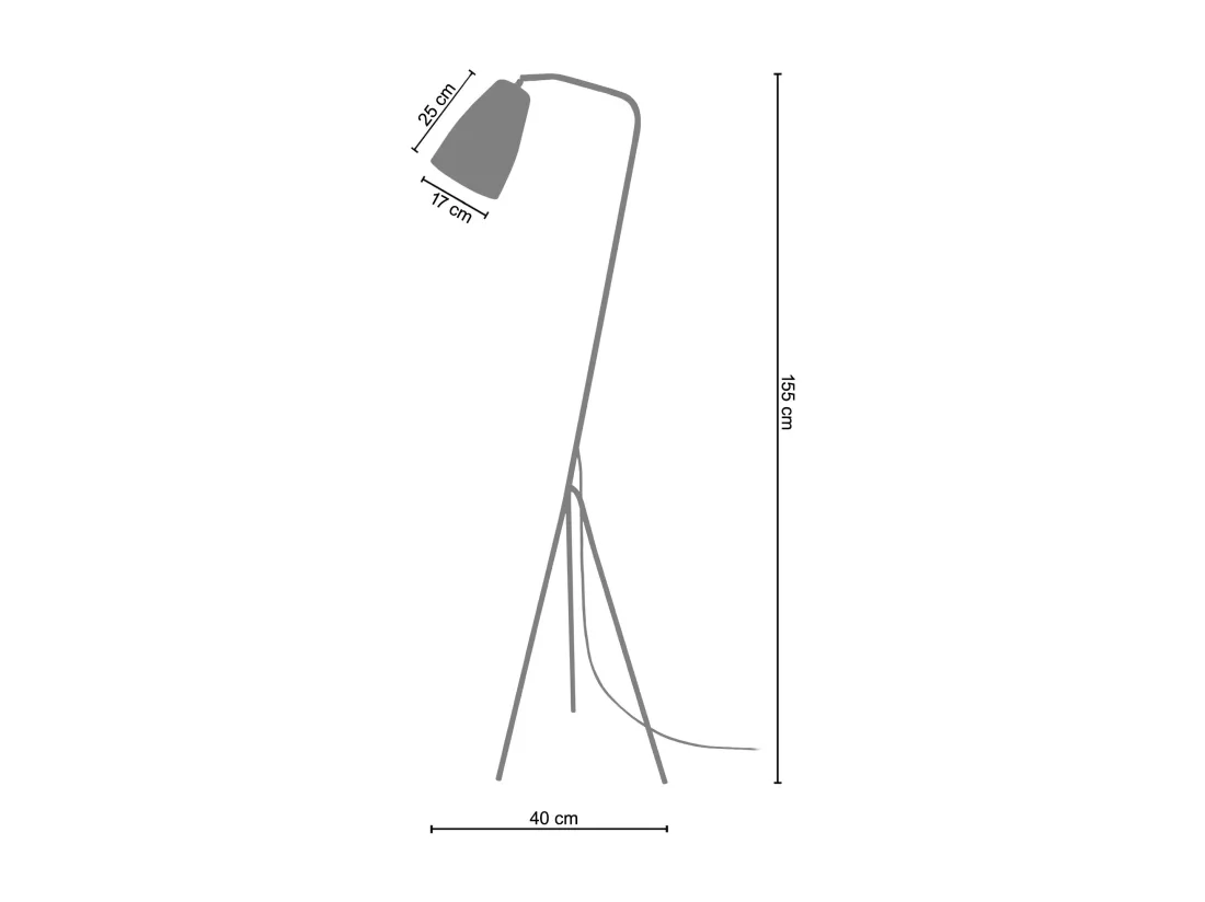 Lampadaire trepied métal orange 155 cm.