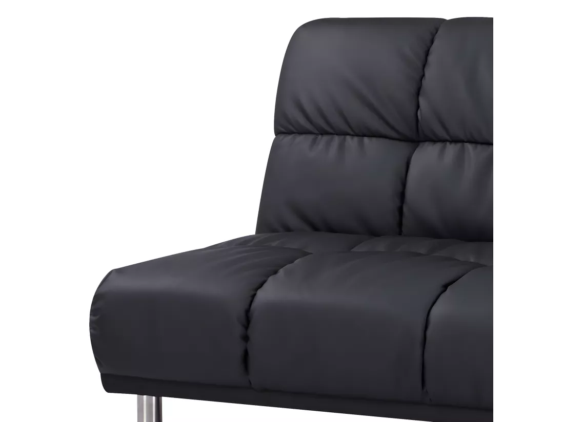 Canapé-lit clic-clac 3 places pour couchage d’appoint taille 120 x 191 cm en finition PU noir et pieds en acier inoxydable finition chromée - MELLOW