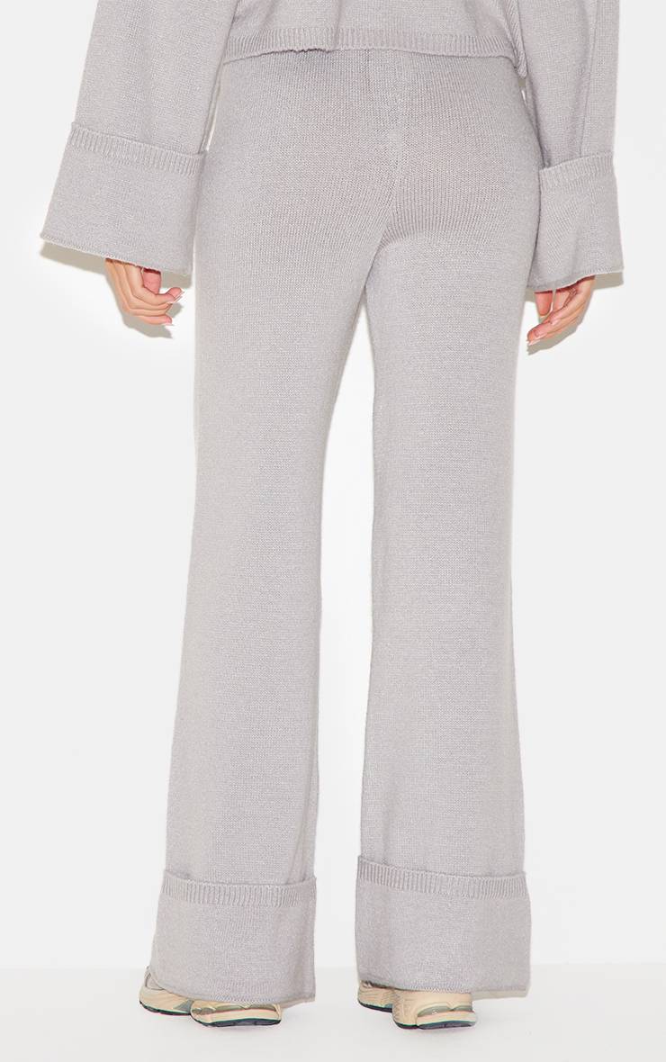 Gris Pantalon En Maille À Ourlet Retroussé