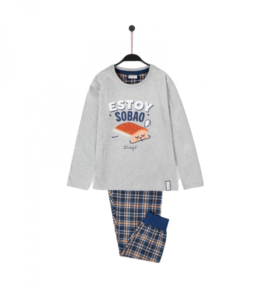 Pijama Aznar Innova Sobao cinza e azul