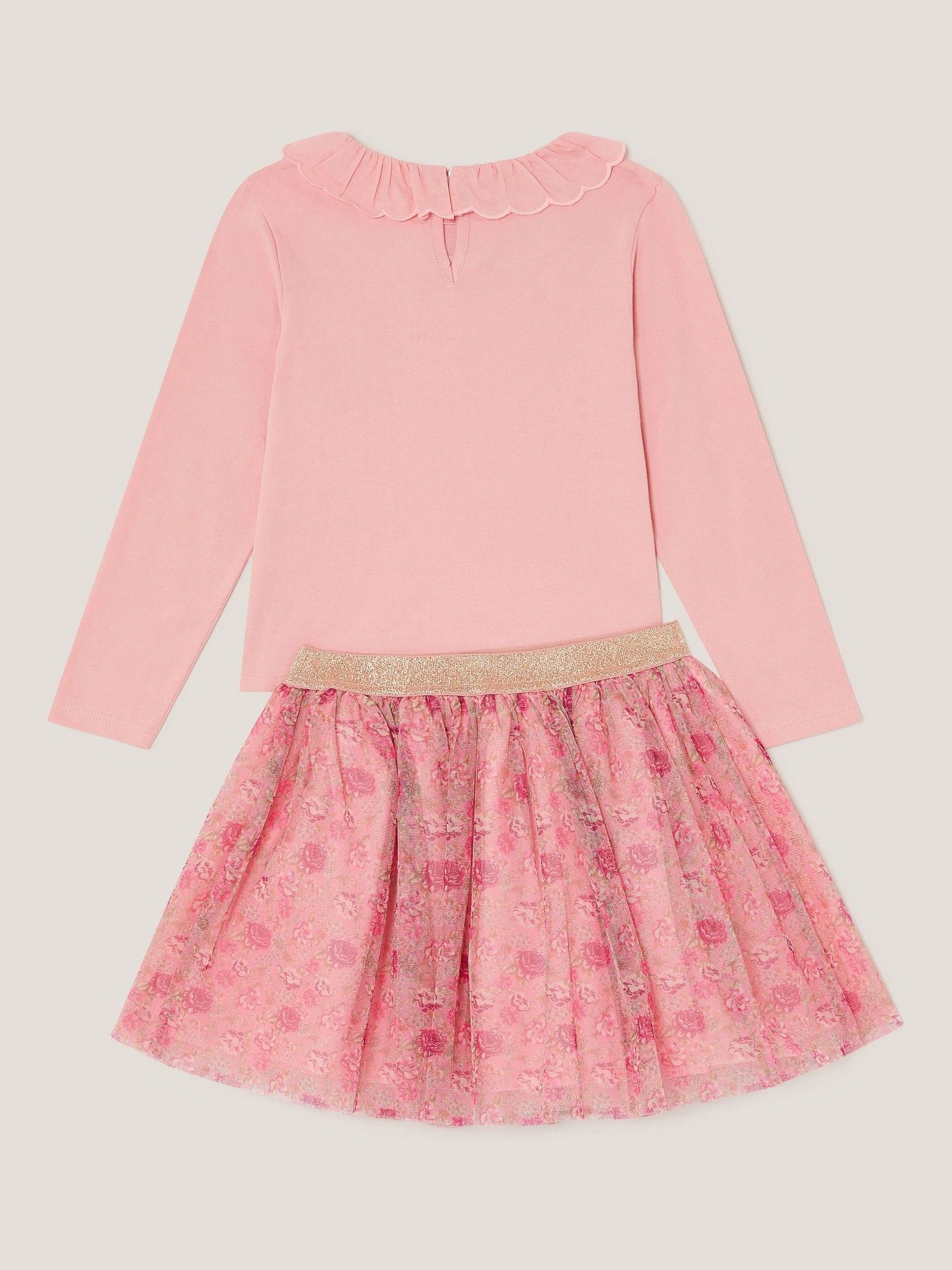 Monsoon Sequin Unicorn Top & Floral Print Mesh Skirt Set