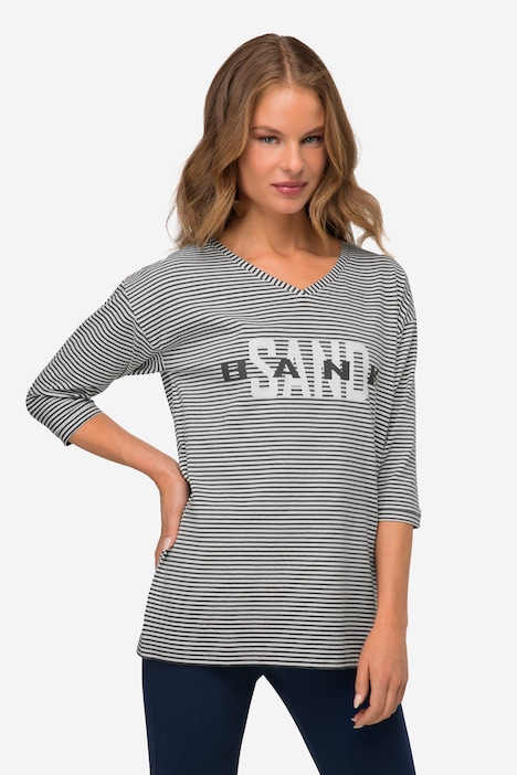 T-Shirt, Streifen, Sandbank Print, V-Ausschnitt, OEKO-TEX