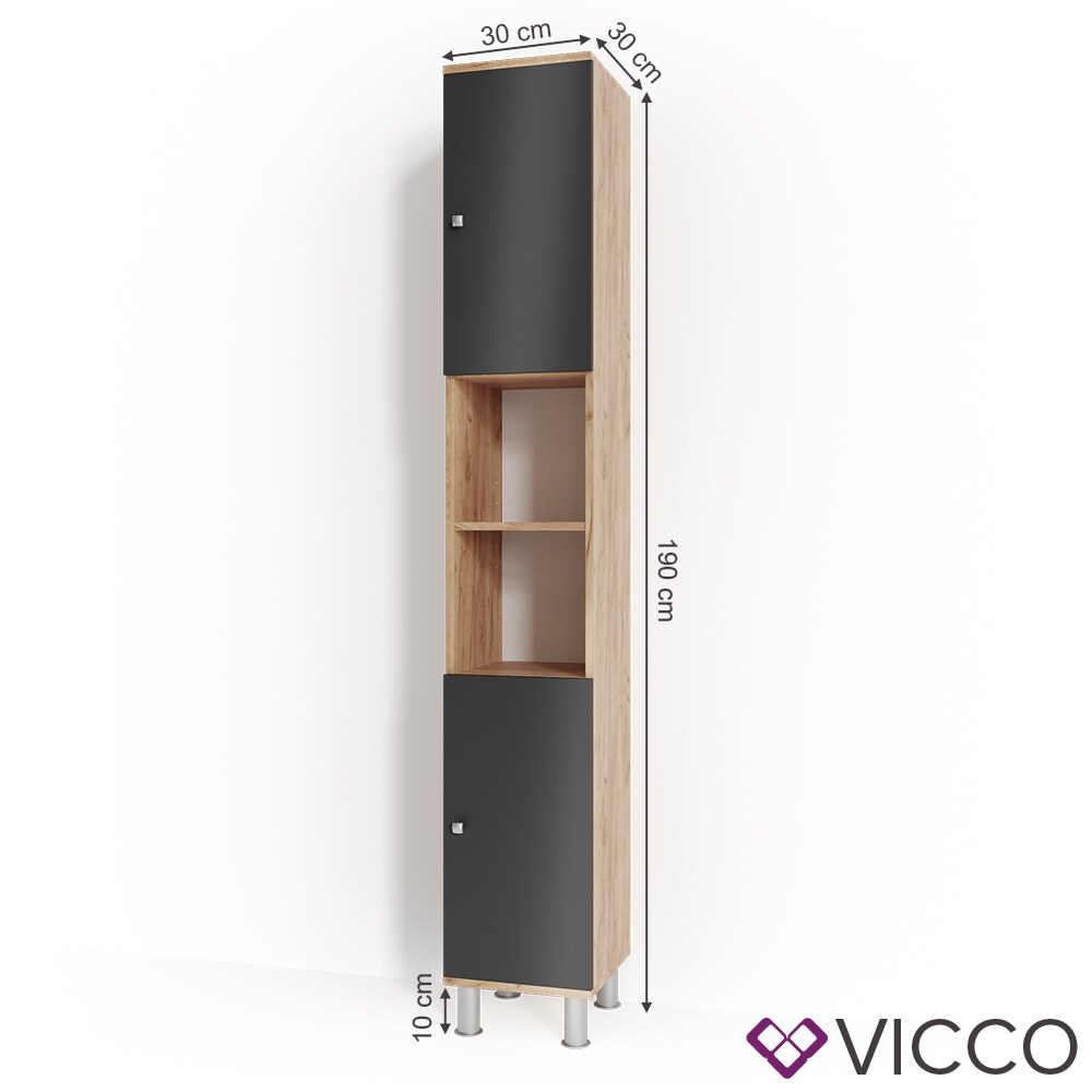 VICCO Badschrank FYNN 190 x 30 cm Eiche Anthrazit Badezimmerschrank Hochschrank