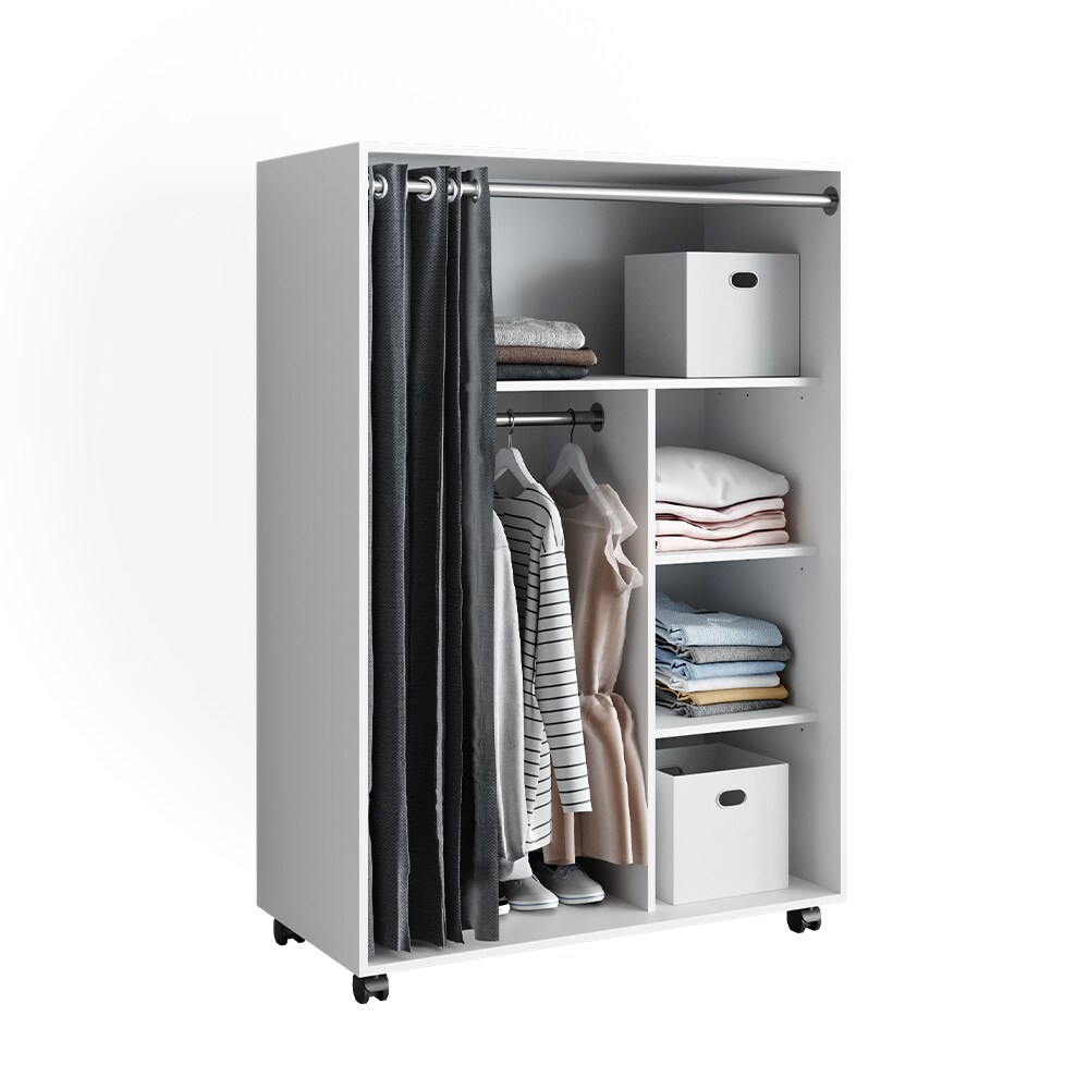 Vicco mobiler Kleiderschrank Dielenschrank Garderobe Doros Weiß 100 x 147 cm offen rollbar