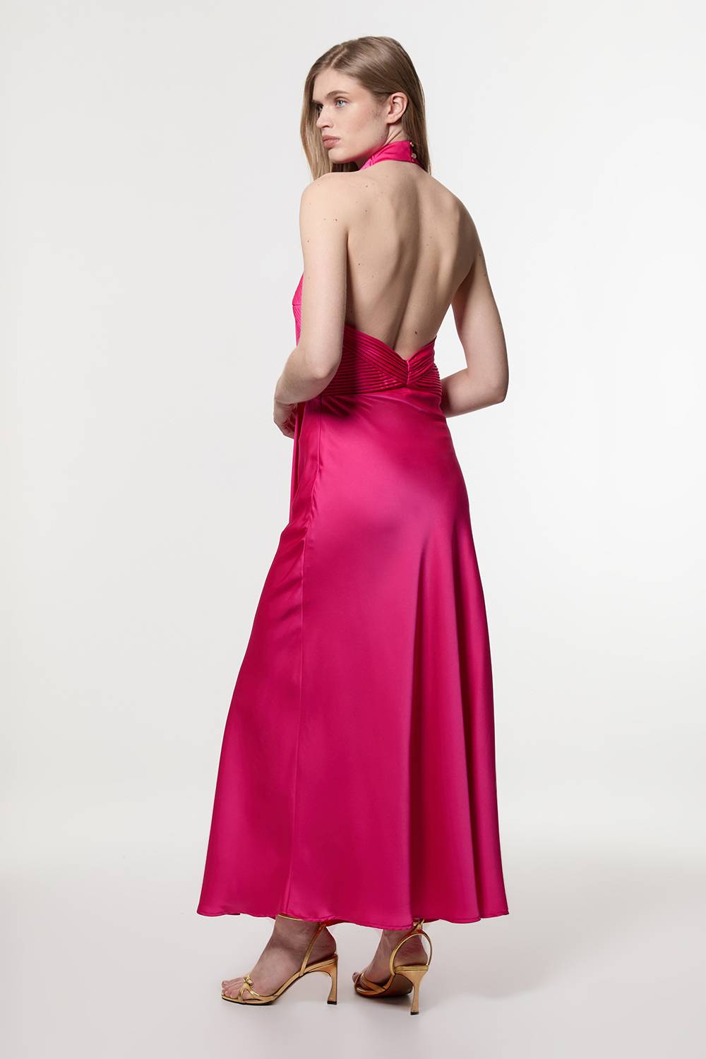 KarenMillen Robe maxi longue à encolure halter plissée et tissée
