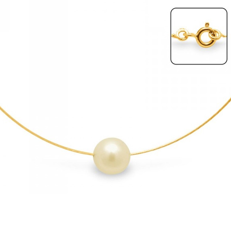 Collier Cable en Or Jaune 750/1000 et Perle de Culture Dorée