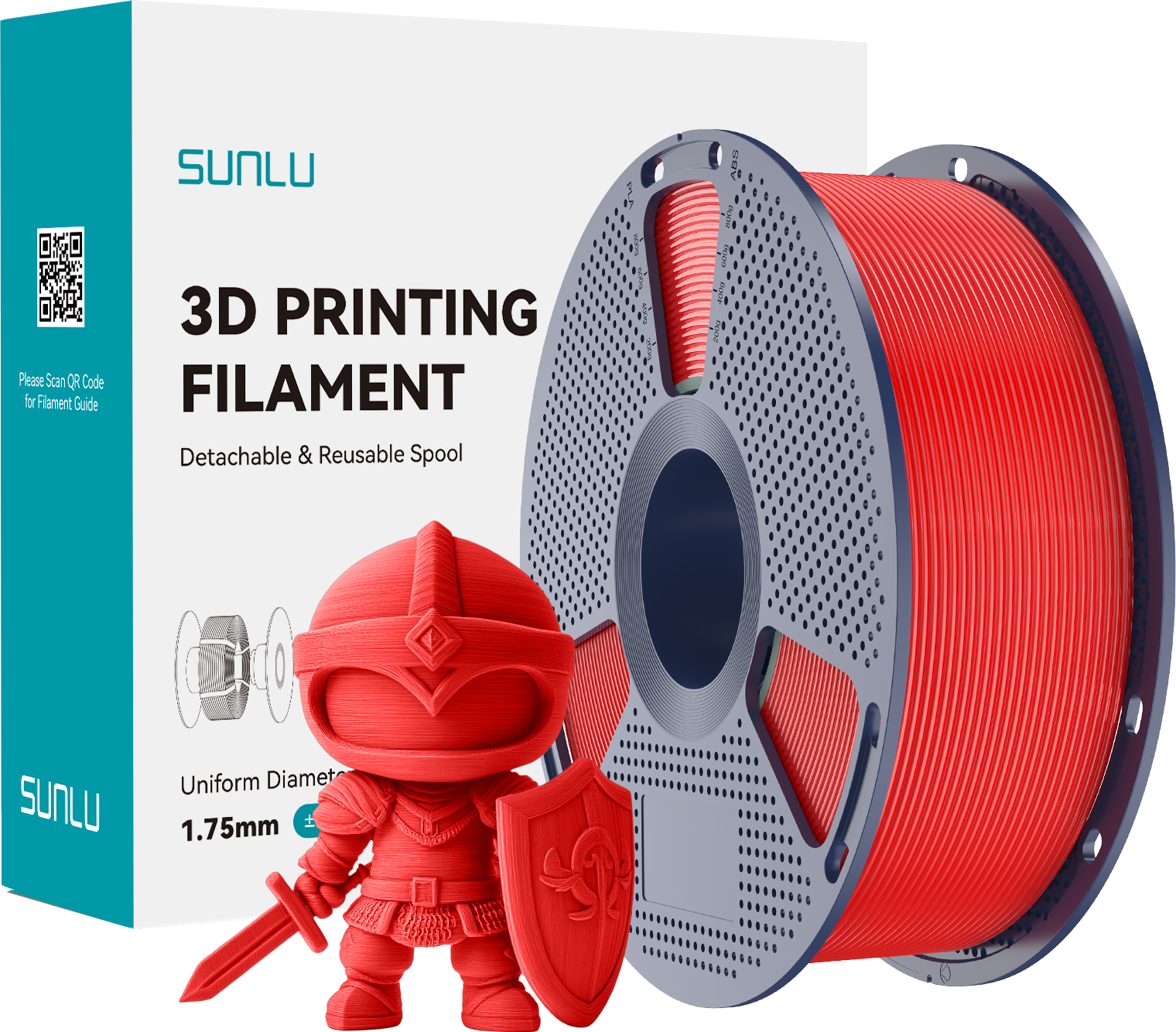 SUNLU  PLA+ Red, 1,75 mm / 1000 g    Modifiziertes PLA Filament mit hoher Zähigkeit