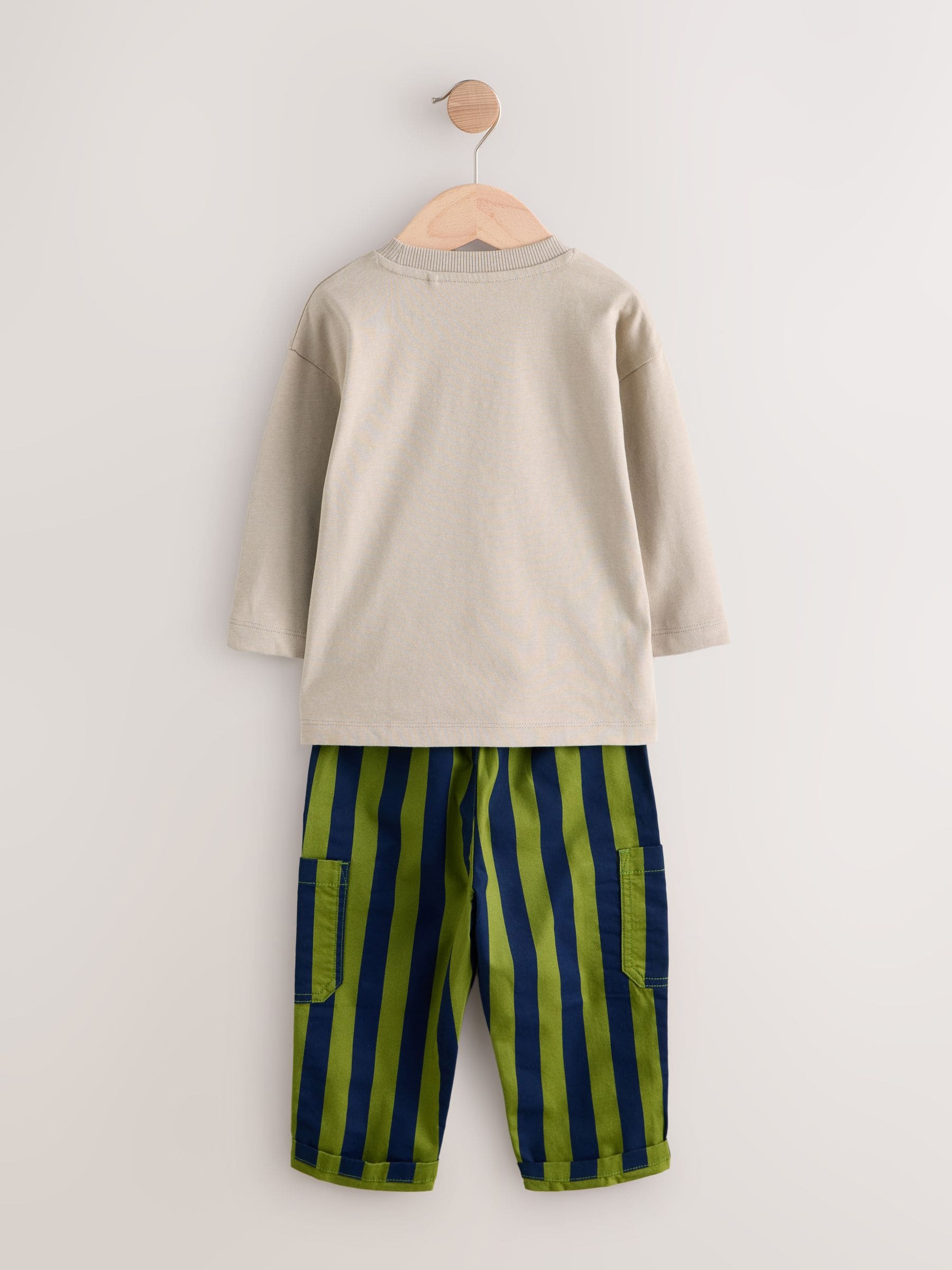 Blauw/groen met boerderij - Set met T-shirt met lange mouwen en broek (3mnd-7jr)