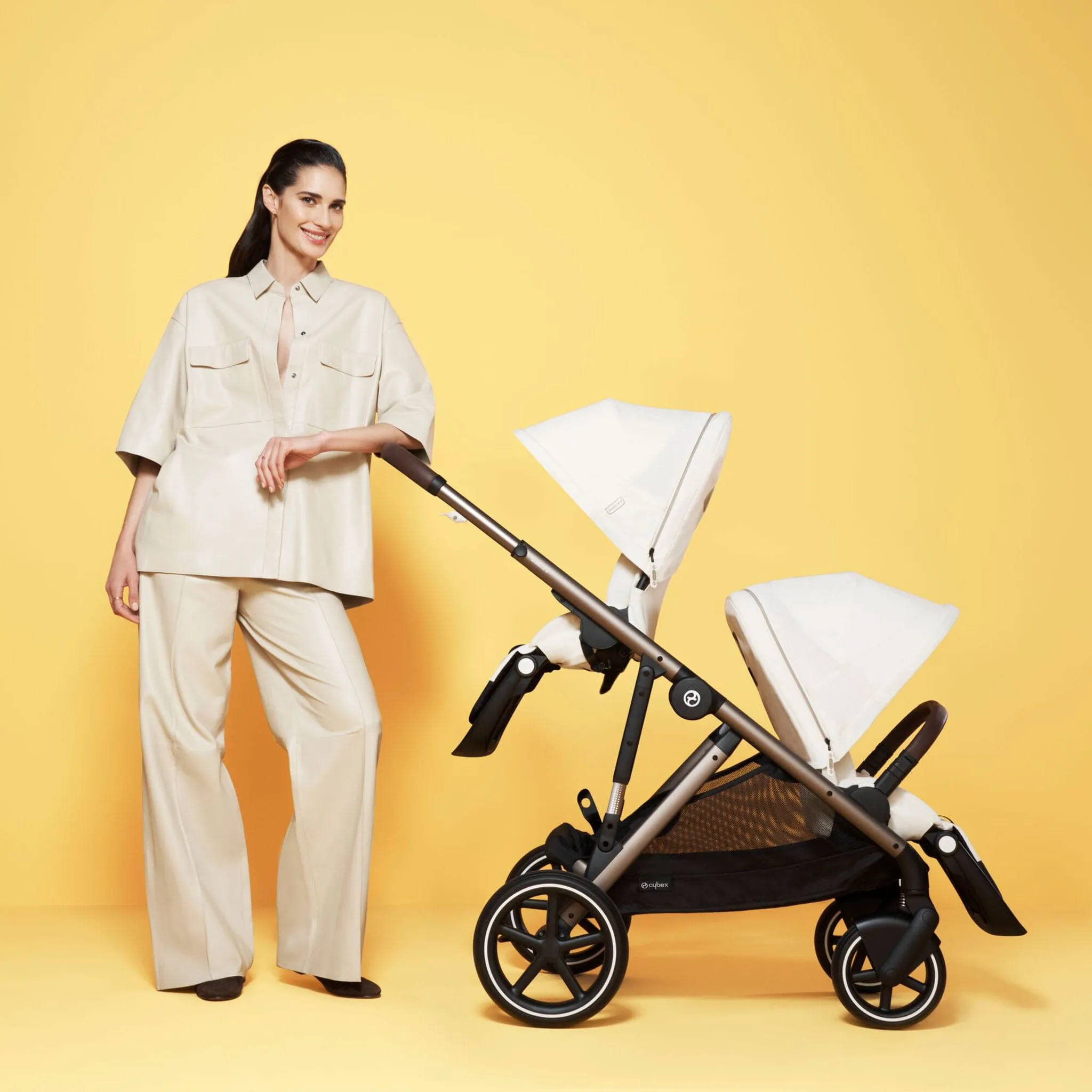 Cybex Poussette Double Gazelle S 2 – Châssis Taupe  Sièges Beige coquillage