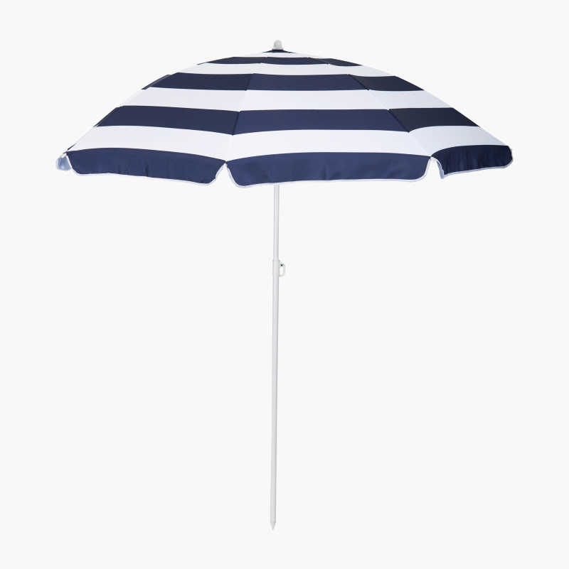 Strandparasoll, blå/hvit