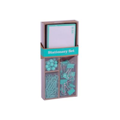 Apli Fluor Collection - Set de fournitures de bureau (punaises, trombones, pinces pliantes et notes adhésives) - turquoise