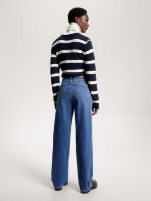 Calça jeans reta de cintura alta e modelagem relaxada