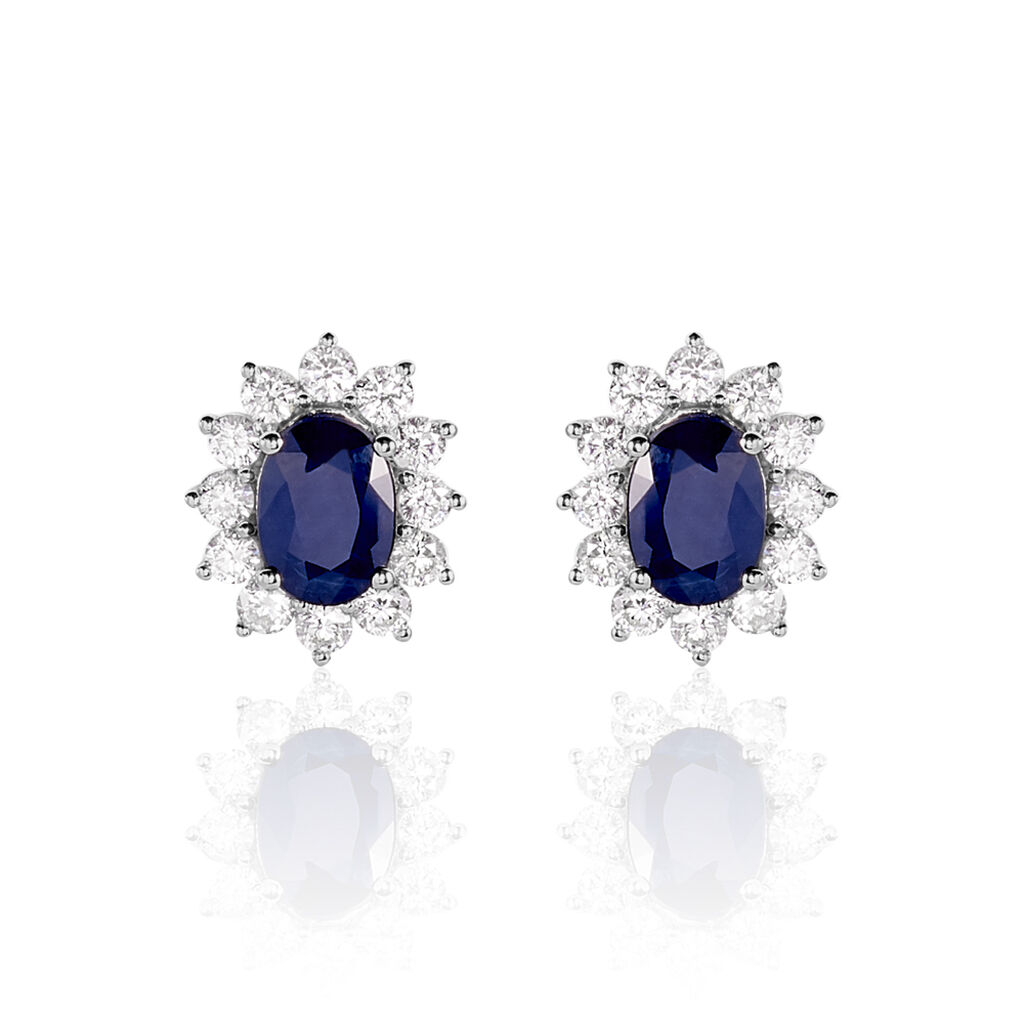 Boucles D'oreilles Puces Vladimir Or Blanc Saphir Et Diamant