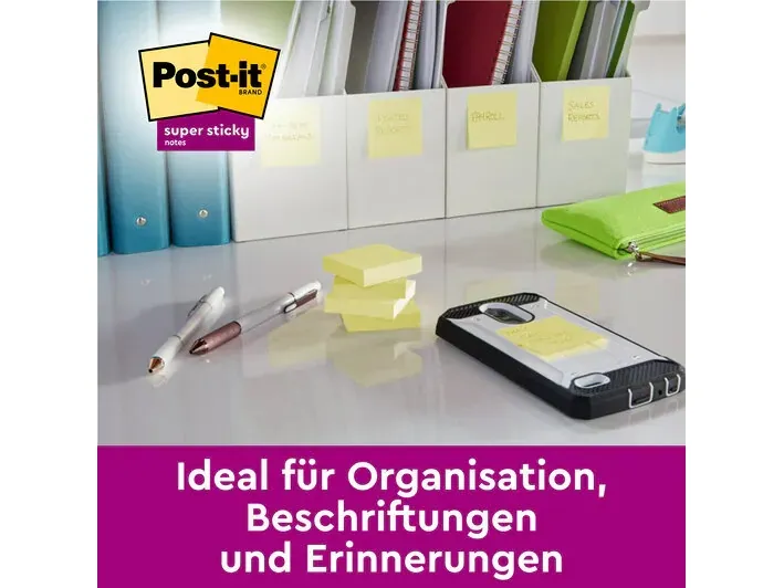 Post-it super sticky notes, 76 x 76 mm, gul, pakke a 24 stk.