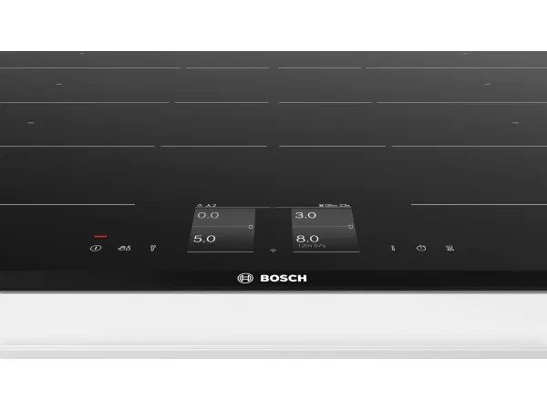 Bosch Serie | 8 PXY875KV1E - Induktions kogeplade - 4 plader - Niche - bredde: 75 cm - dybde: 49 cm - med rustfrit stål-sidepynt - sort