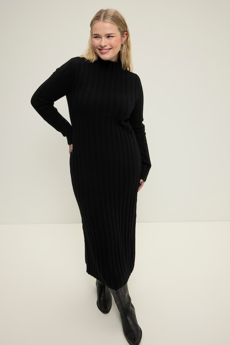 Maxikleid, Slim Shape, Rippstrick, Stehkragen, Langarm