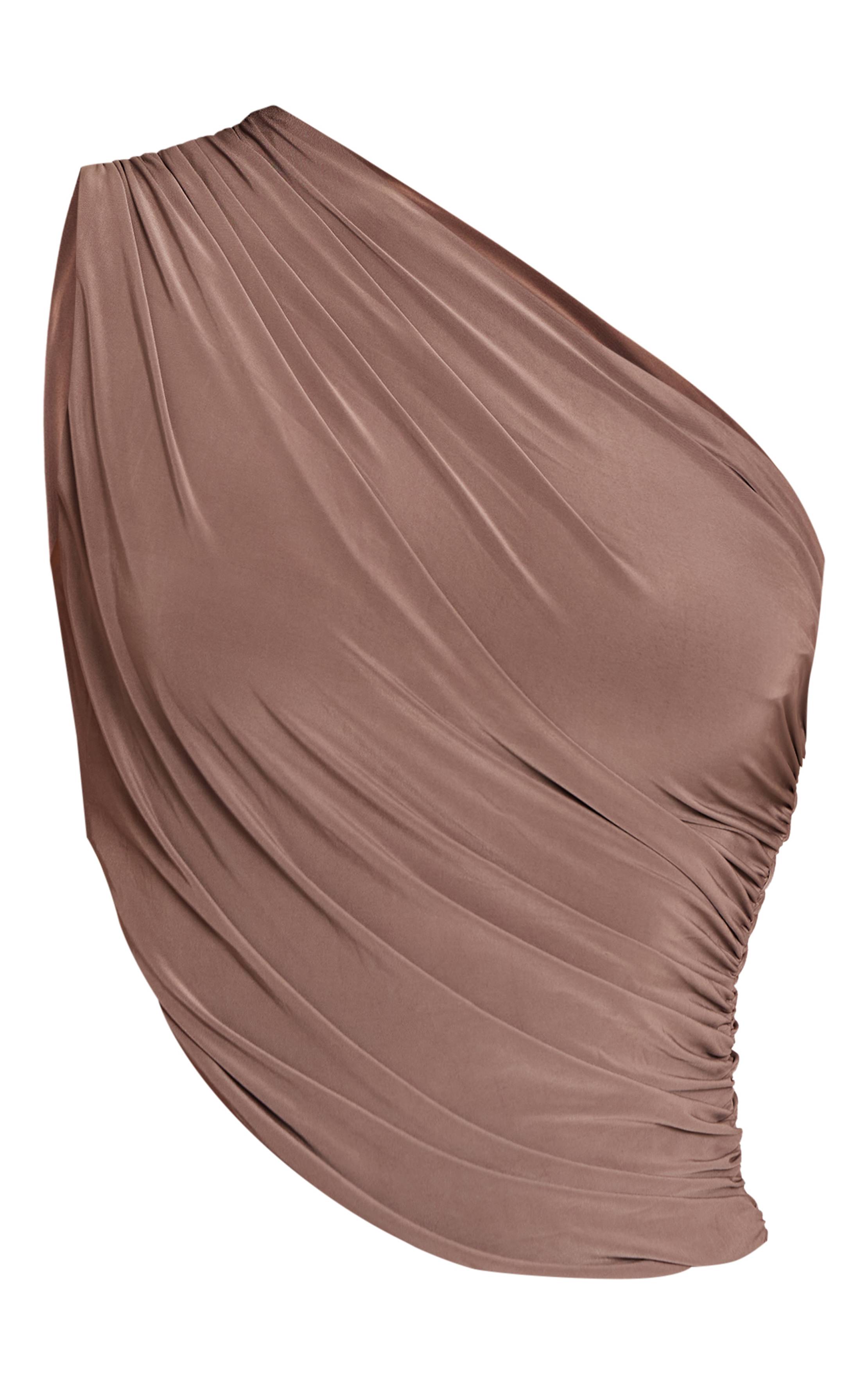 Deep Taupe Haut Asymétrique Froncé En Tissu Slinky