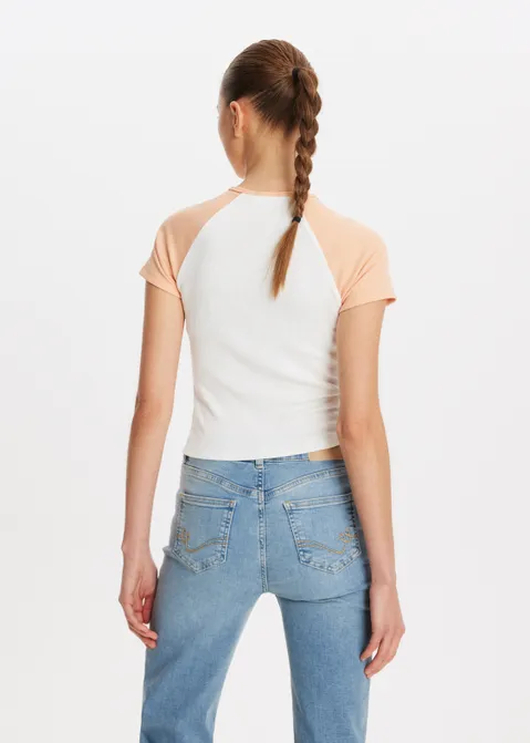 T-shirt met colorblock rood (PEACH)