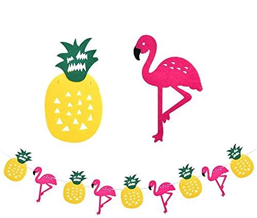 (14-tlg. Set) Sommer Party Dekoration Accessoires Ananas Pompon's / Rosetten / Flamingo Girlande / Quasten - Tropical Hawaii