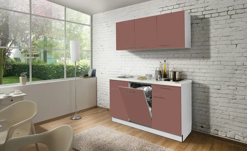 Küchenzeile mit Elektrogeräten Zwolle Rechts Karminrot, Weiß