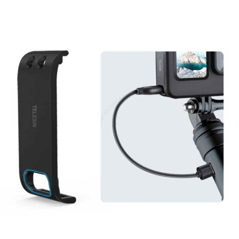 GoPro Hero 12 Black / 11 Black / 10 Black / 9 Black Batterieabdeckung Akkudeckel mit Ladeanschluss inkl. Handschlaufe - Schwarz