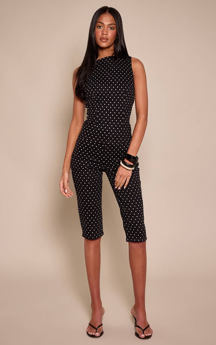 Noir Pantacourt En Denim À Pois Pour Femme Grande Taille