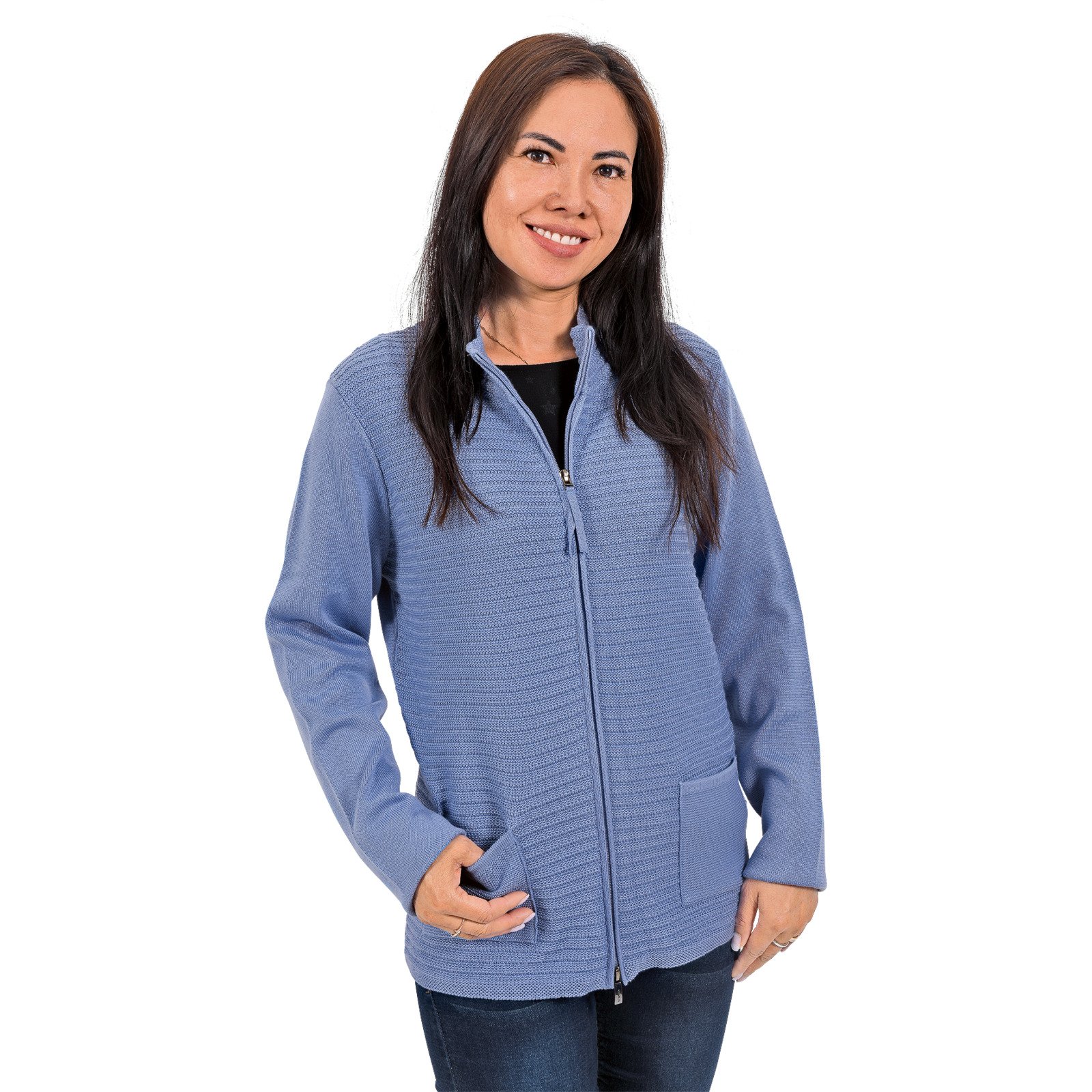 Olsen Damen-Ripp-Strickjacke uni