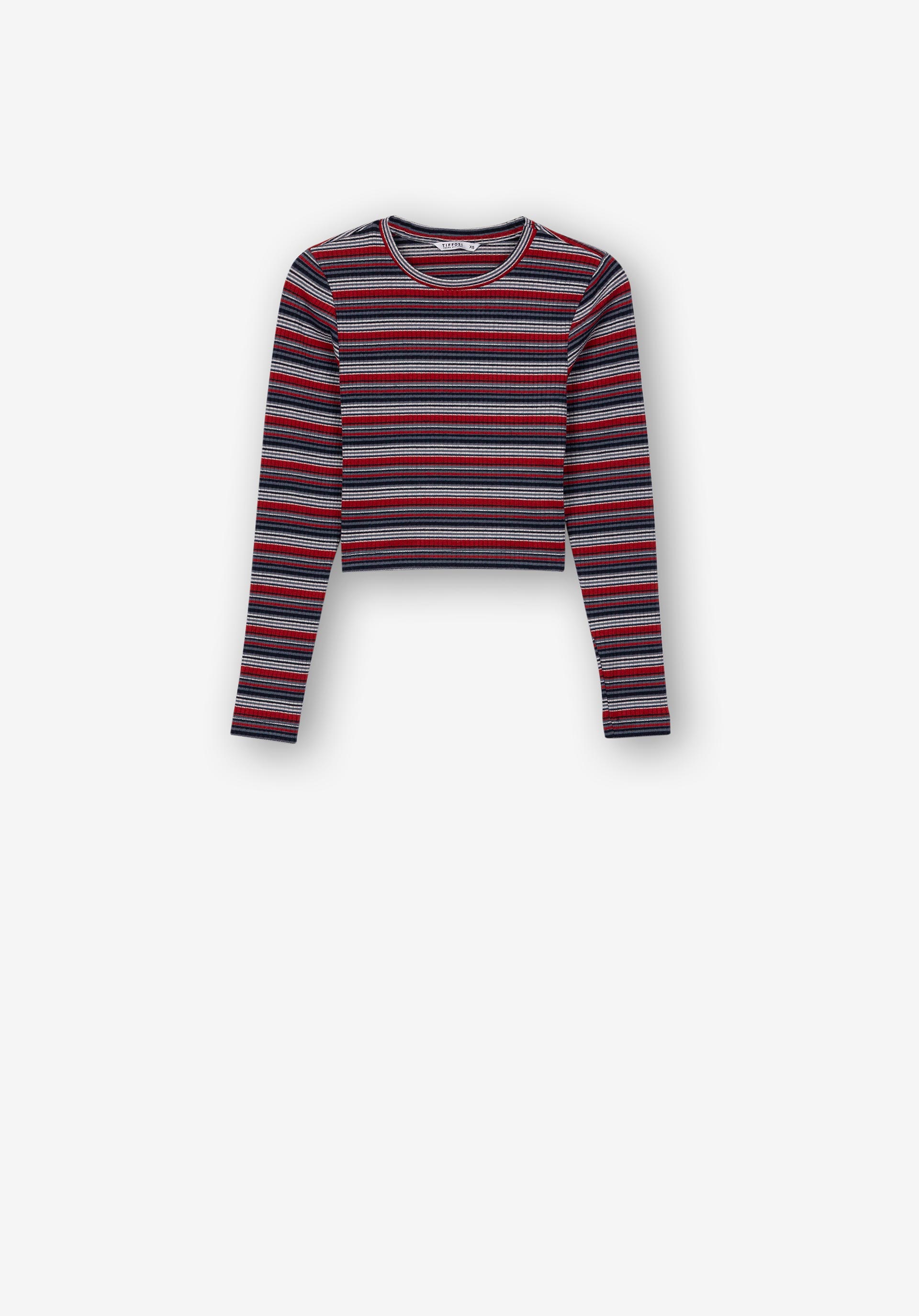 T-shirt Cropped Canelada às Riscas