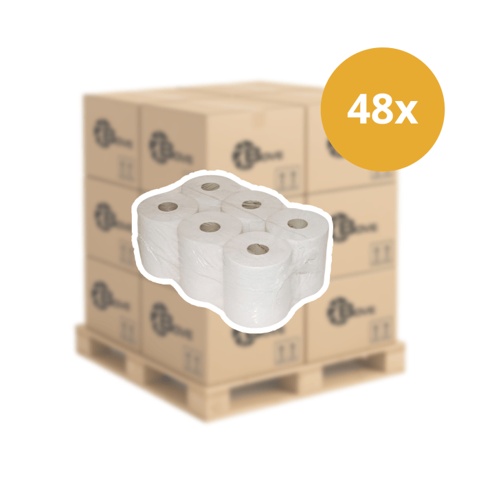 Pallet Poetsrollen Midirollen gerecycled wit 6stuks BOVE 1laags 118325 recycled naturel ECO BOVE Pallet afname (535P)