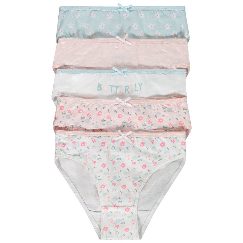 Lot de 5 culottes en jersey imprimé fantaisie pour fille - Bleu
