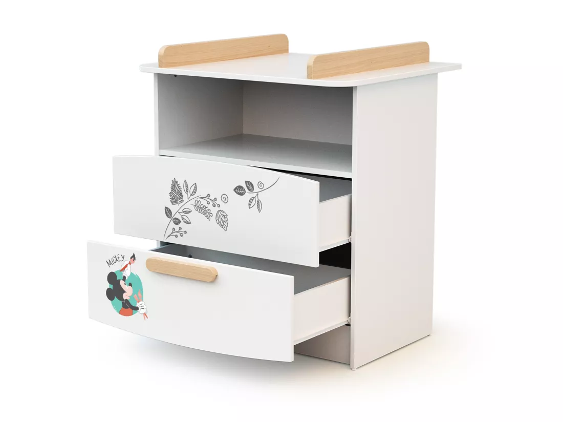 Commode à langer, 1 niche en bois Doodle Zoo Mickey Blanc et Hêtre