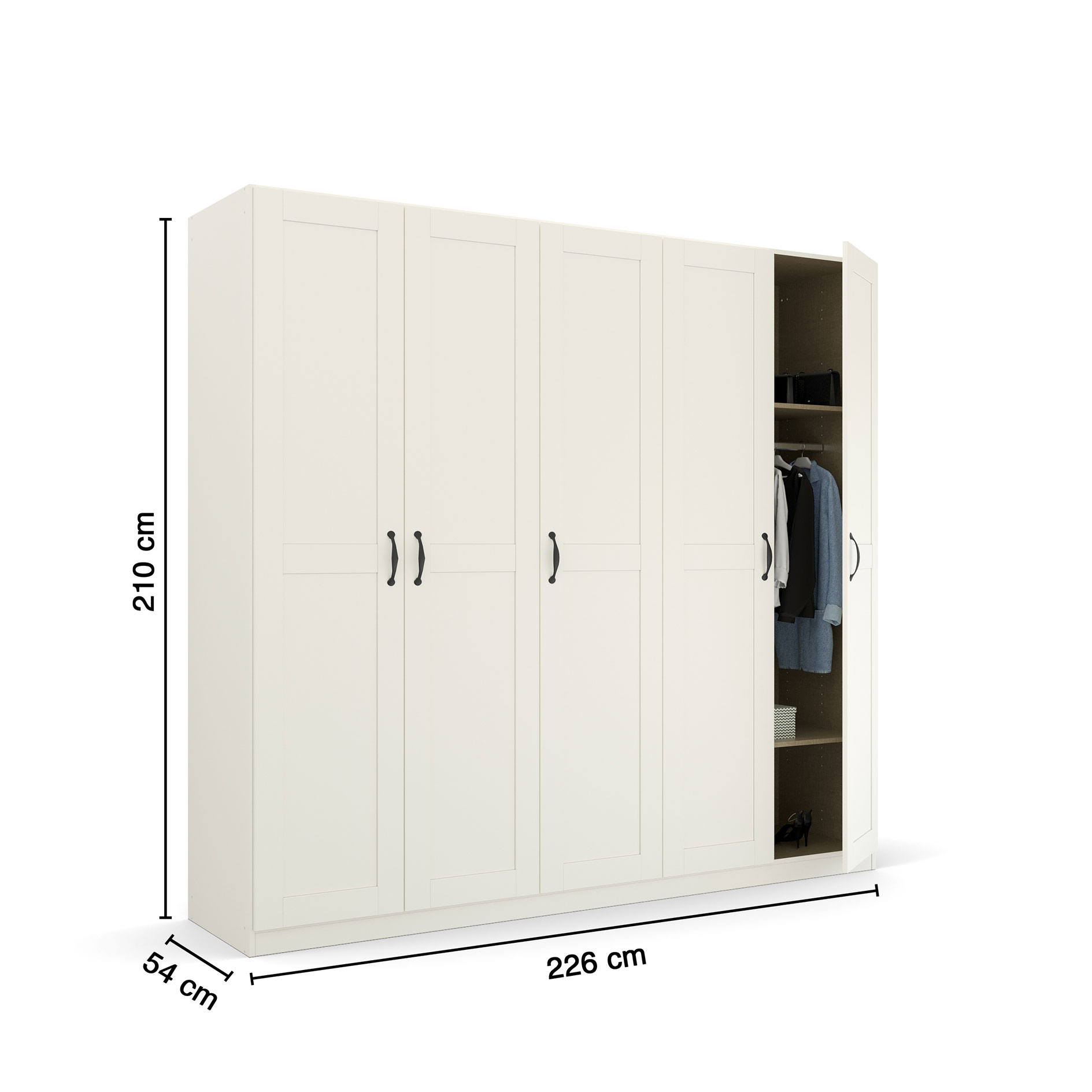 Drehtürenschrank - alpinweiß - 5 Türen - 226 cm
