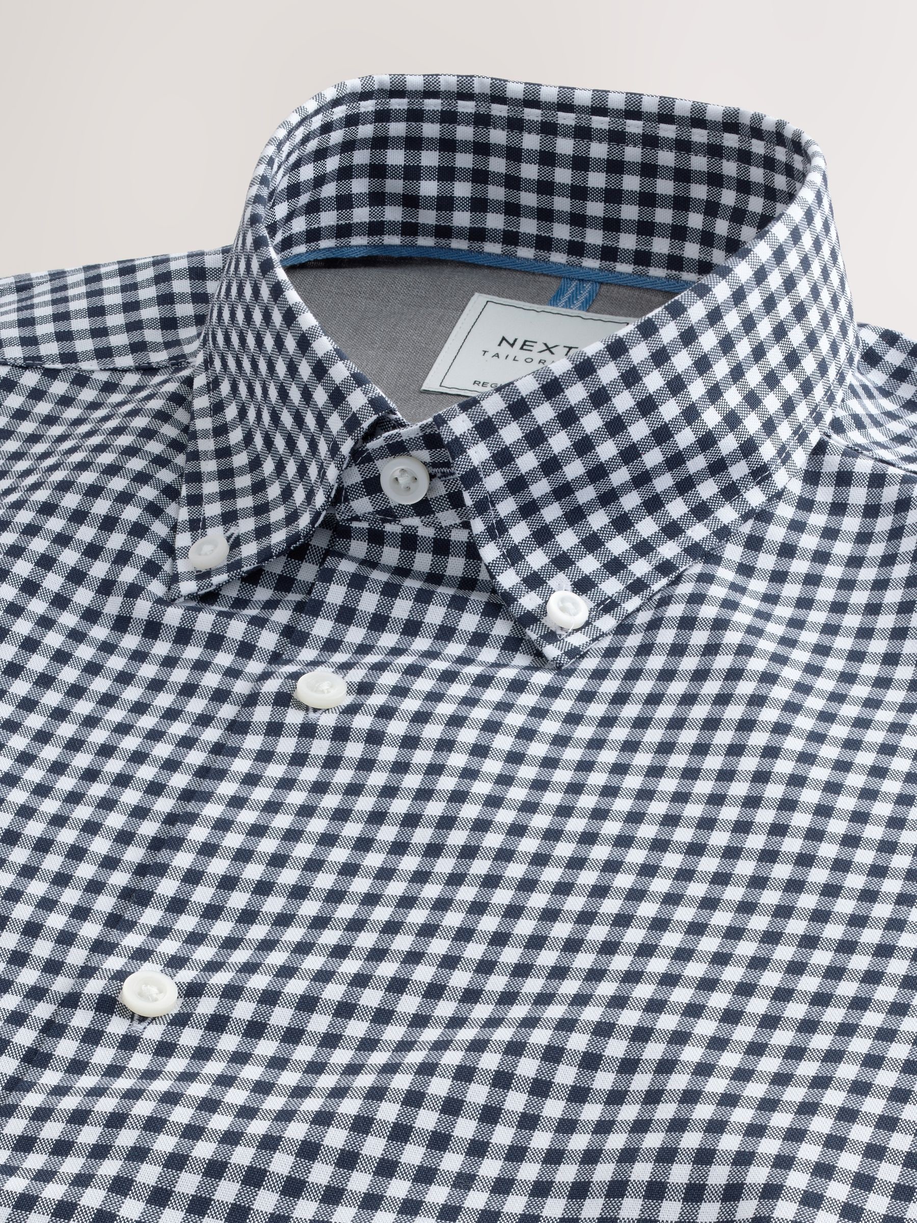 Blauw gingham/rood gingham - Set van 2 stuks strijkvrije Oxford-overhemden