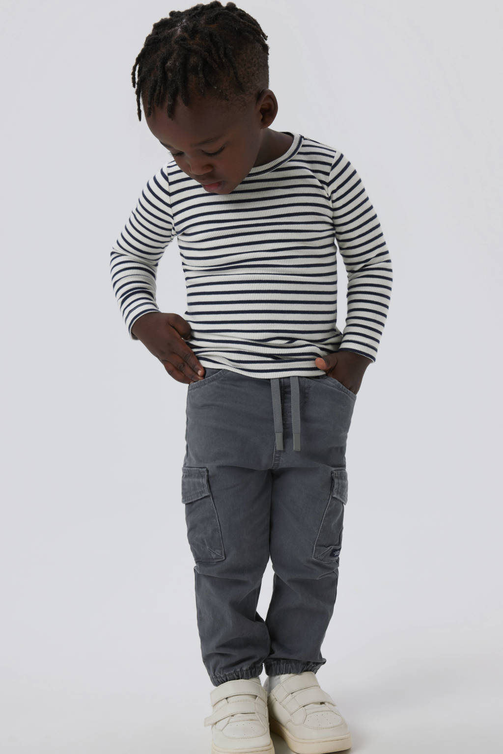 NAME IT gestreepte longsleeve NMNBANI ecru/zwart