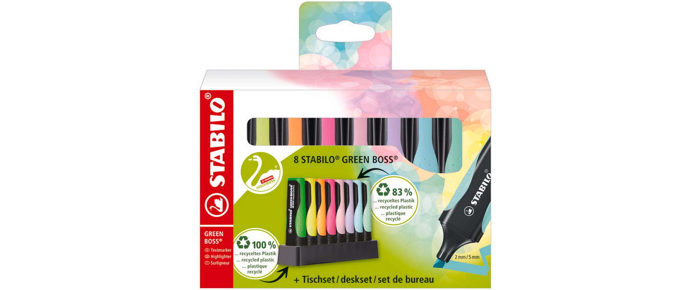 Textmarker Green Boss Tischset, 8 StückUmweltfreundlicher Leuchtstift