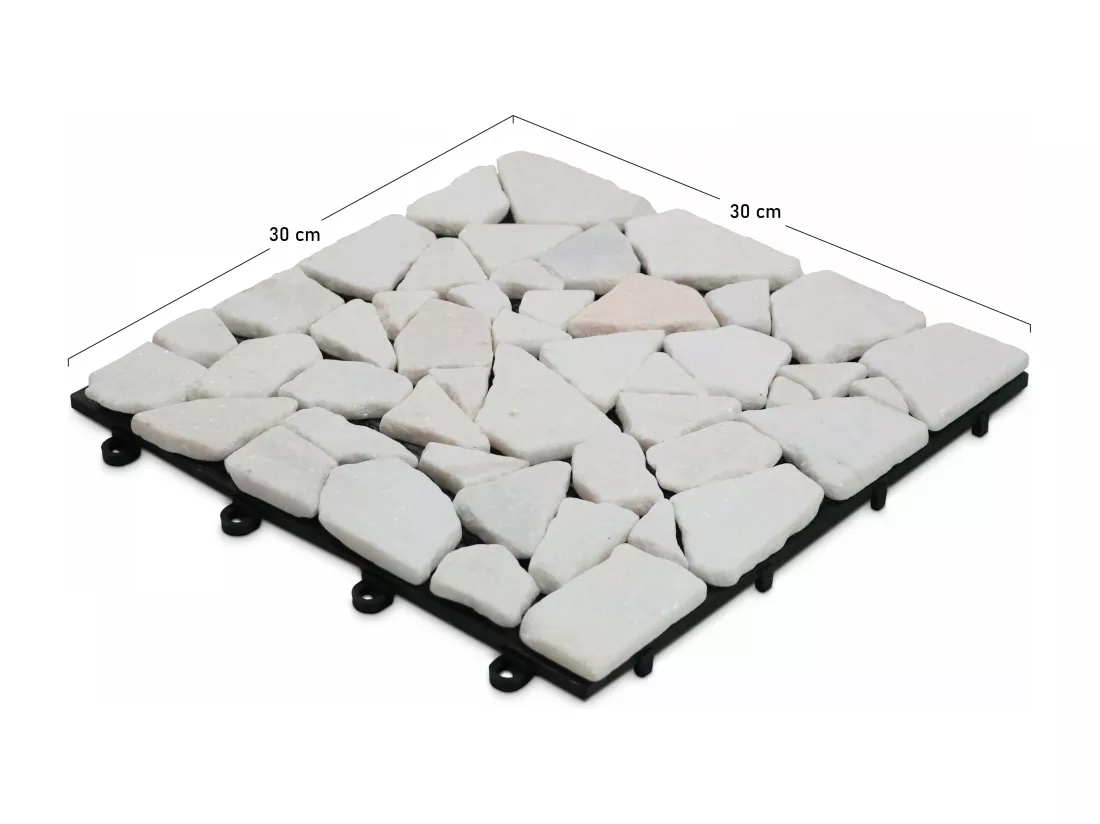 Lot de 16 dalles clipsables en galet de marbre blanc