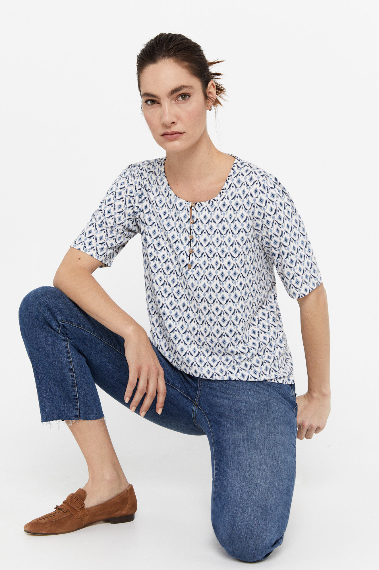 Blusa de malha estampada - Estampa azul