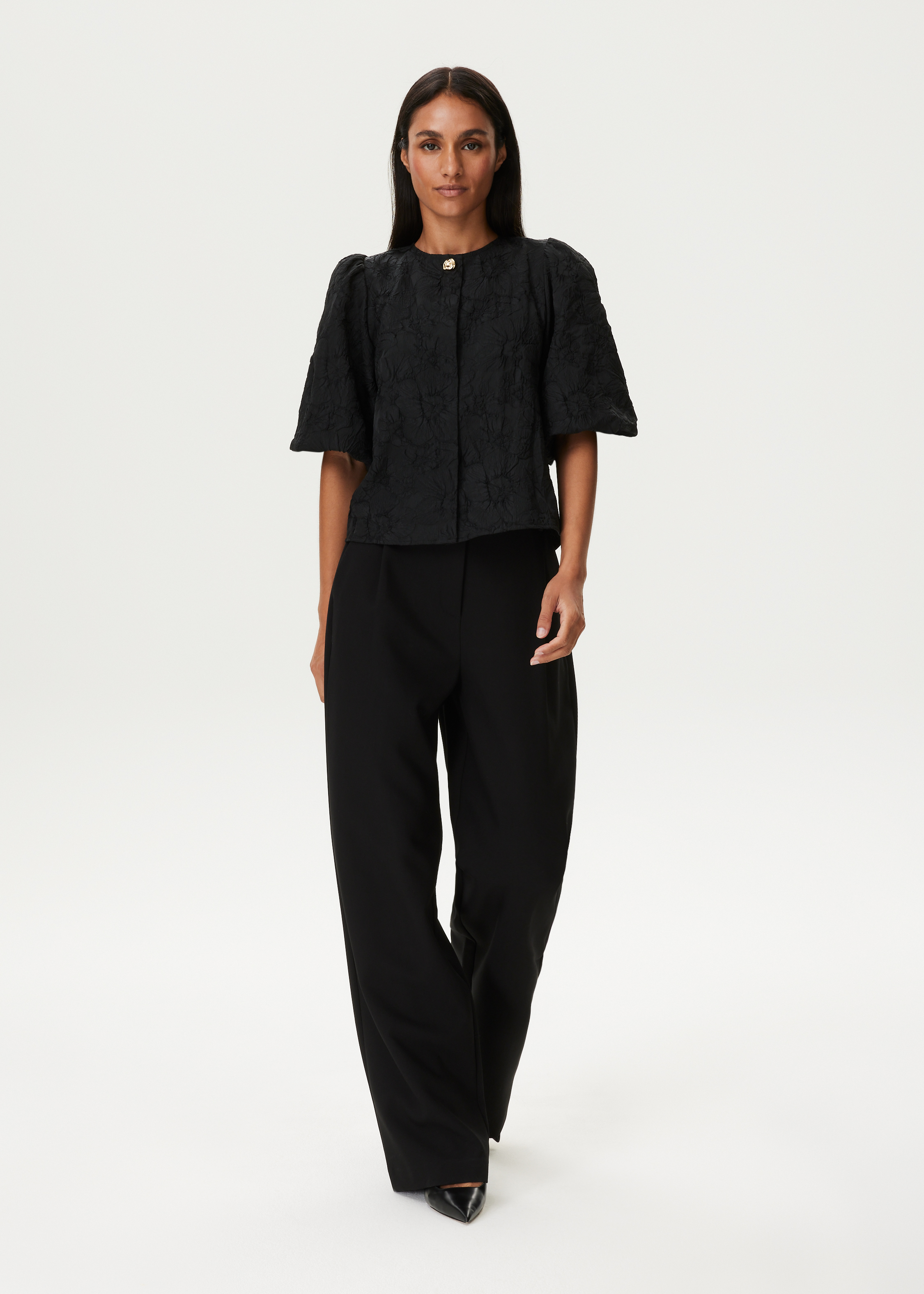 Jacquard blouse met pofmouwen