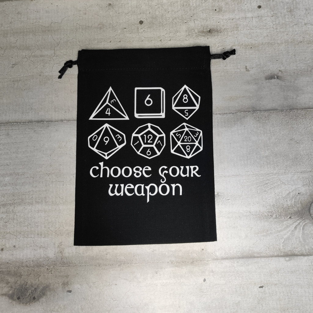 Bourse à dés Noire - motif Choose your Weapon