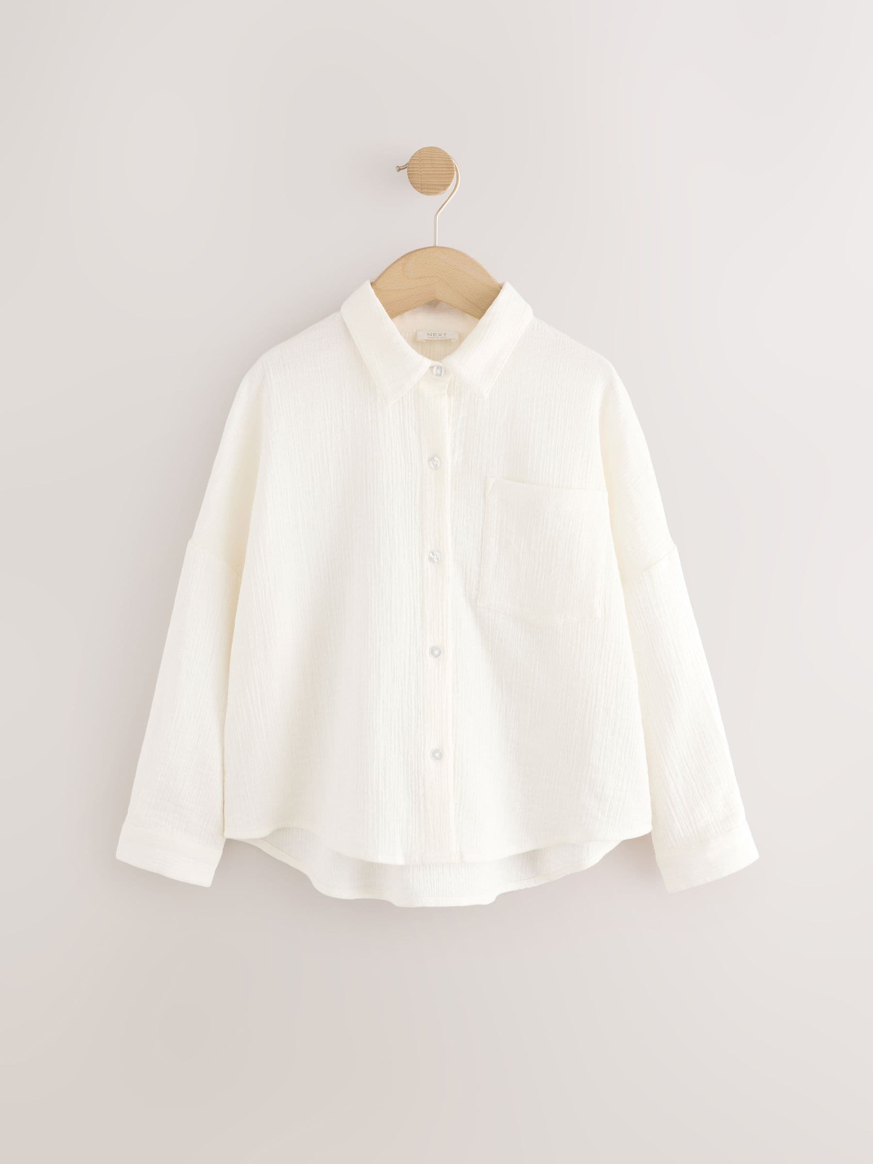 Wit - Oversized 100% katoenen overhemd (3-16jaar)
